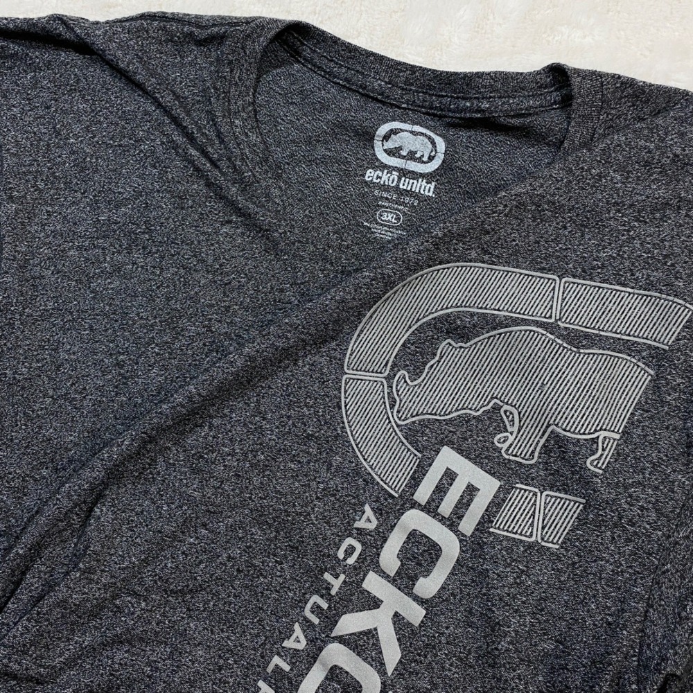 Y2K Ecko Unltd. Graphic T-Shirt Big Logo Gray Short Sleeve Casual Mens 3XL